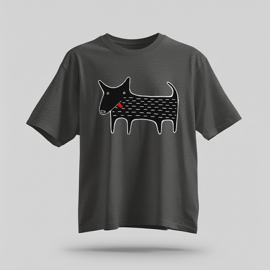 H9Neko Black Dog Folk Art T-Shirt – Cute Kawaii Animal Tee, Whimsical Graphic Shirt, Funny Dog Lover Gift, Derpy Dog Birthday Tee