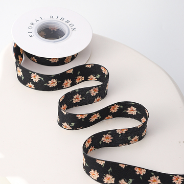 Black & Peach Blossom Ribbon 1" x 10yd | Sophisticated Fall Gift Wrapping Trim | H9Neko