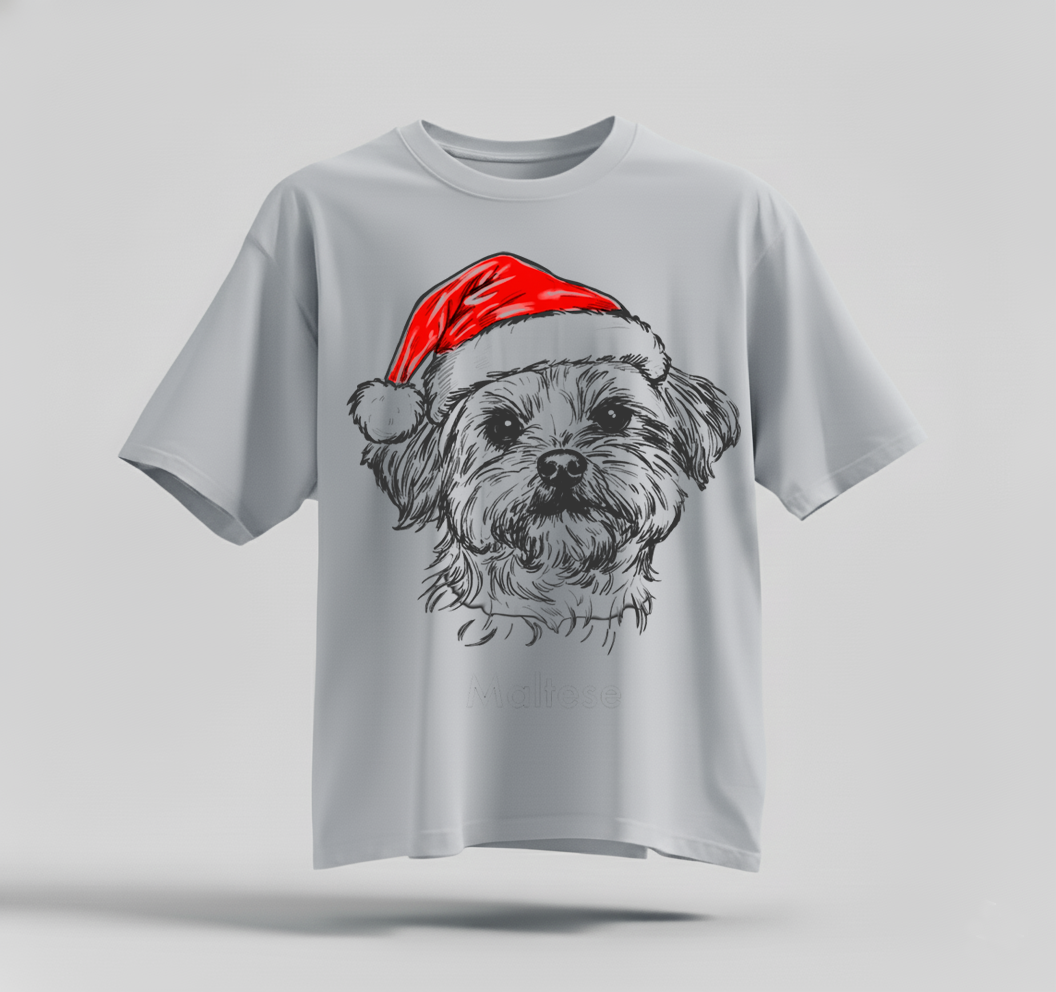 H9Neko Santa Paws Dog T-Shirt – 50 Dog Breeds, Festive Christmas Gift for Dog Lovers