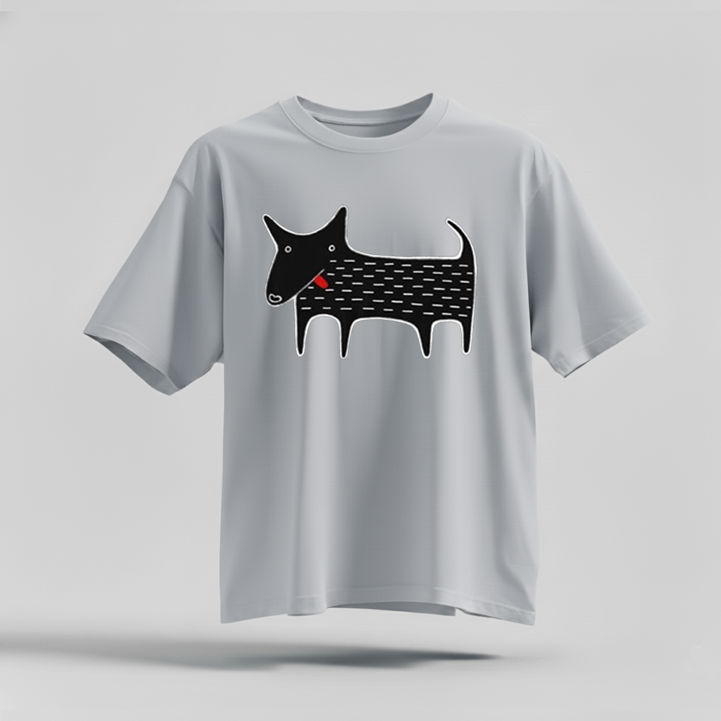 H9Neko Black Dog Folk Art T-Shirt – Cute Kawaii Animal Tee, Whimsical Graphic Shirt, Funny Dog Lover Gift, Derpy Dog Birthday Tee