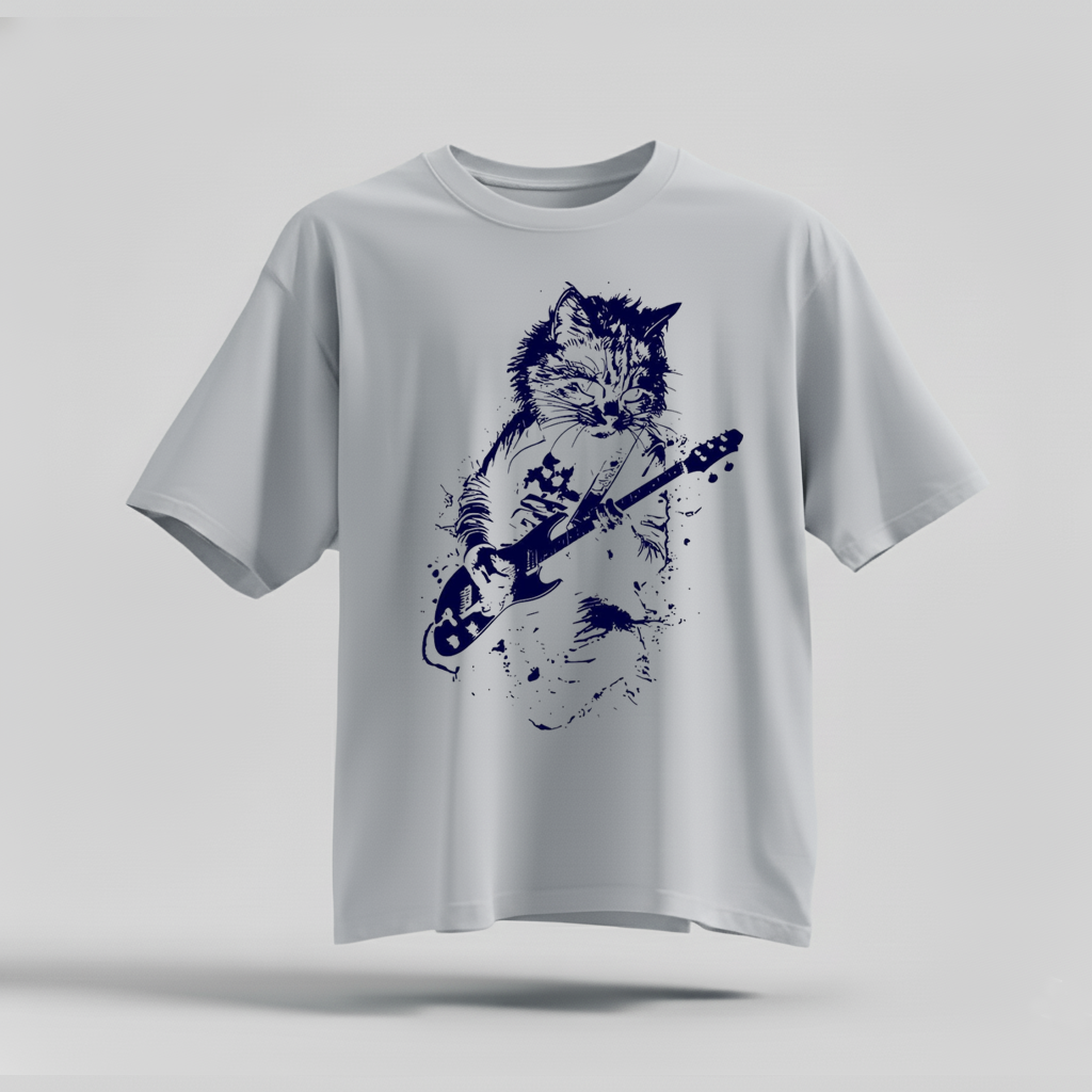 Rock Cat Guitar T-Shirt - Funny Cat Lover Gift Tee by H9NEKO