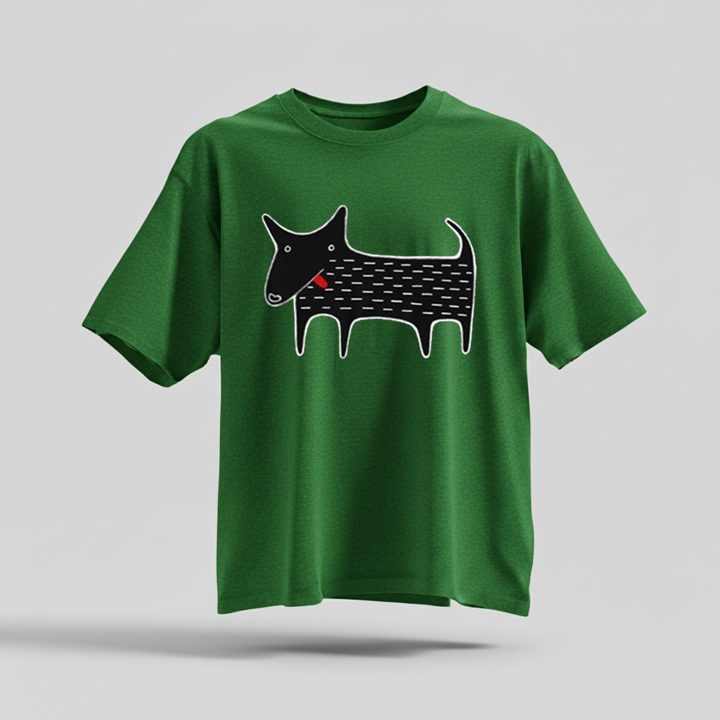 H9Neko Black Dog Folk Art T-Shirt – Cute Kawaii Animal Tee, Whimsical Graphic Shirt, Funny Dog Lover Gift, Derpy Dog Birthday Tee
