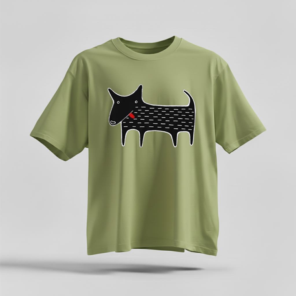 H9Neko Black Dog Folk Art T-Shirt – Cute Kawaii Animal Tee, Whimsical Graphic Shirt, Funny Dog Lover Gift, Derpy Dog Birthday Tee