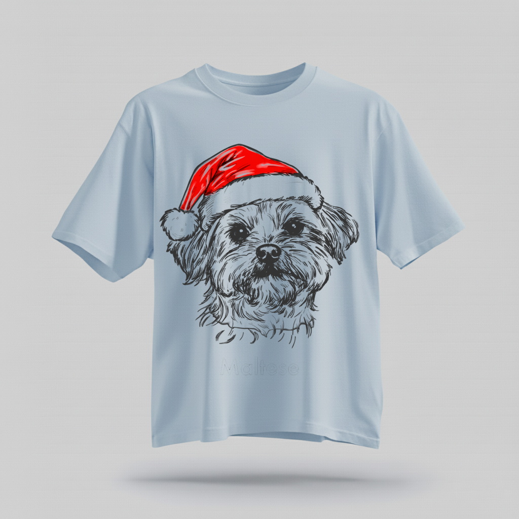 H9Neko Santa Paws Dog T-Shirt – 50 Dog Breeds, Festive Christmas Gift for Dog Lovers