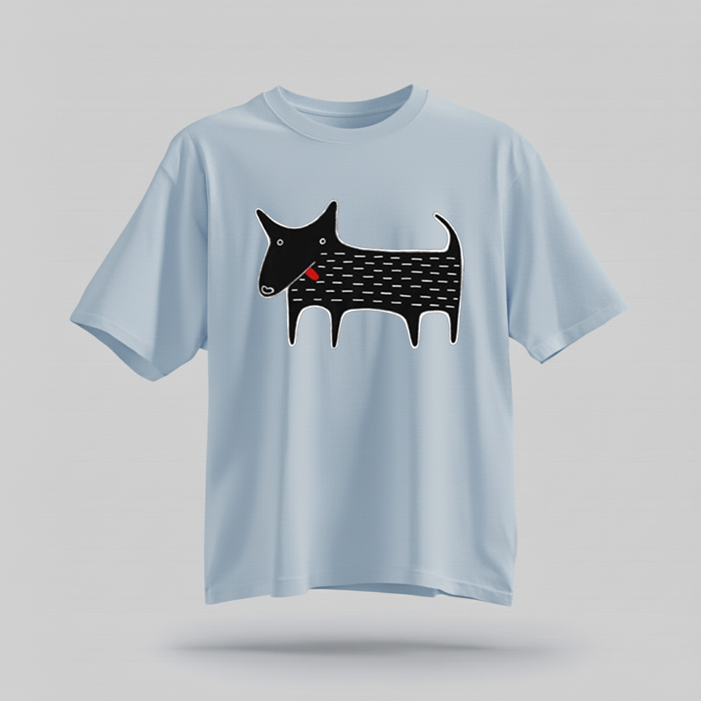 H9Neko Black Dog Folk Art T-Shirt – Cute Kawaii Animal Tee, Whimsical Graphic Shirt, Funny Dog Lover Gift, Derpy Dog Birthday Tee