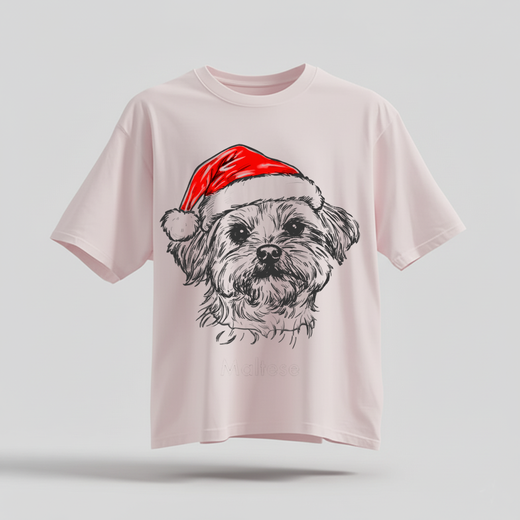 H9Neko Santa Paws Dog T-Shirt – 50 Dog Breeds, Festive Christmas Gift for Dog Lovers