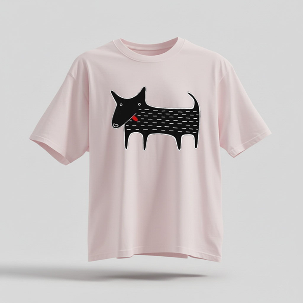 H9Neko Black Dog Folk Art T-Shirt – Cute Kawaii Animal Tee, Whimsical Graphic Shirt, Funny Dog Lover Gift, Derpy Dog Birthday Tee