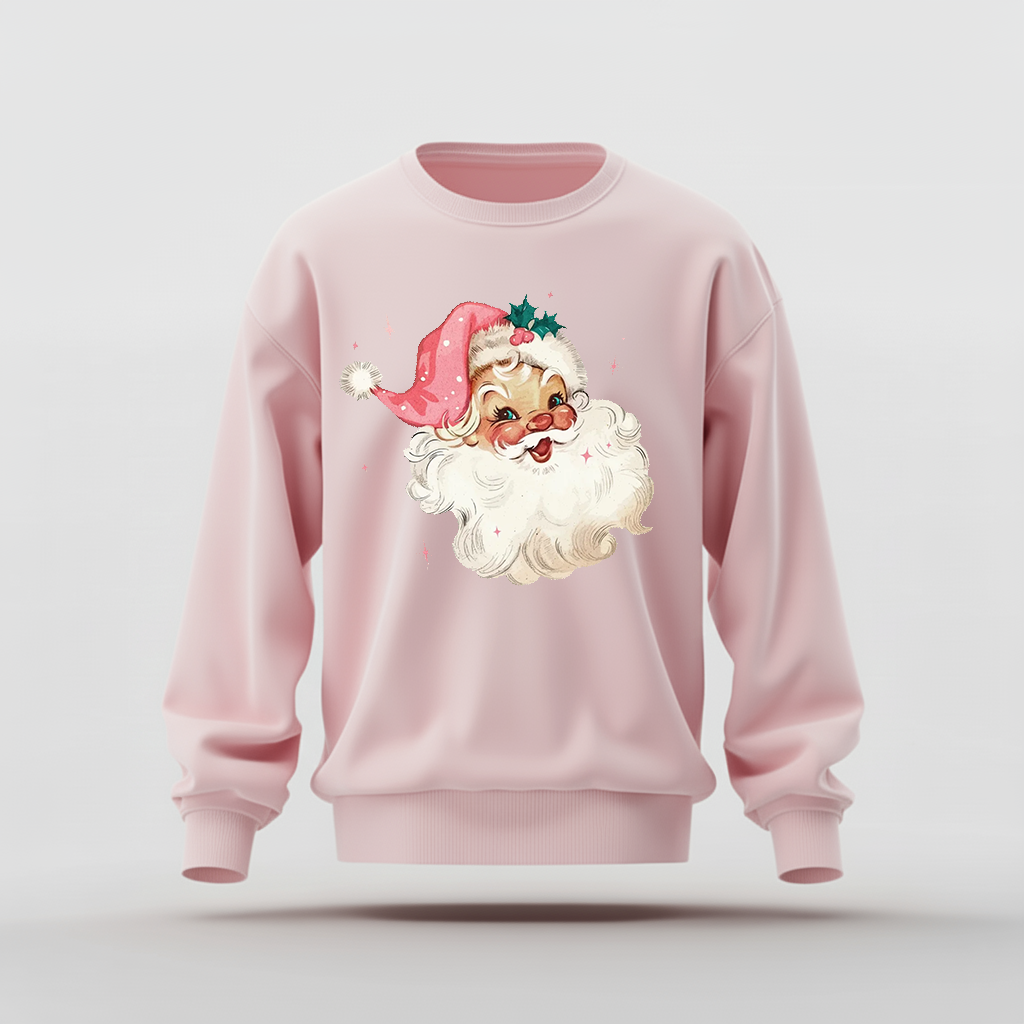H9NEKO Pink Santa Retro Christmas Sweatshirt - Matching Family Sweater