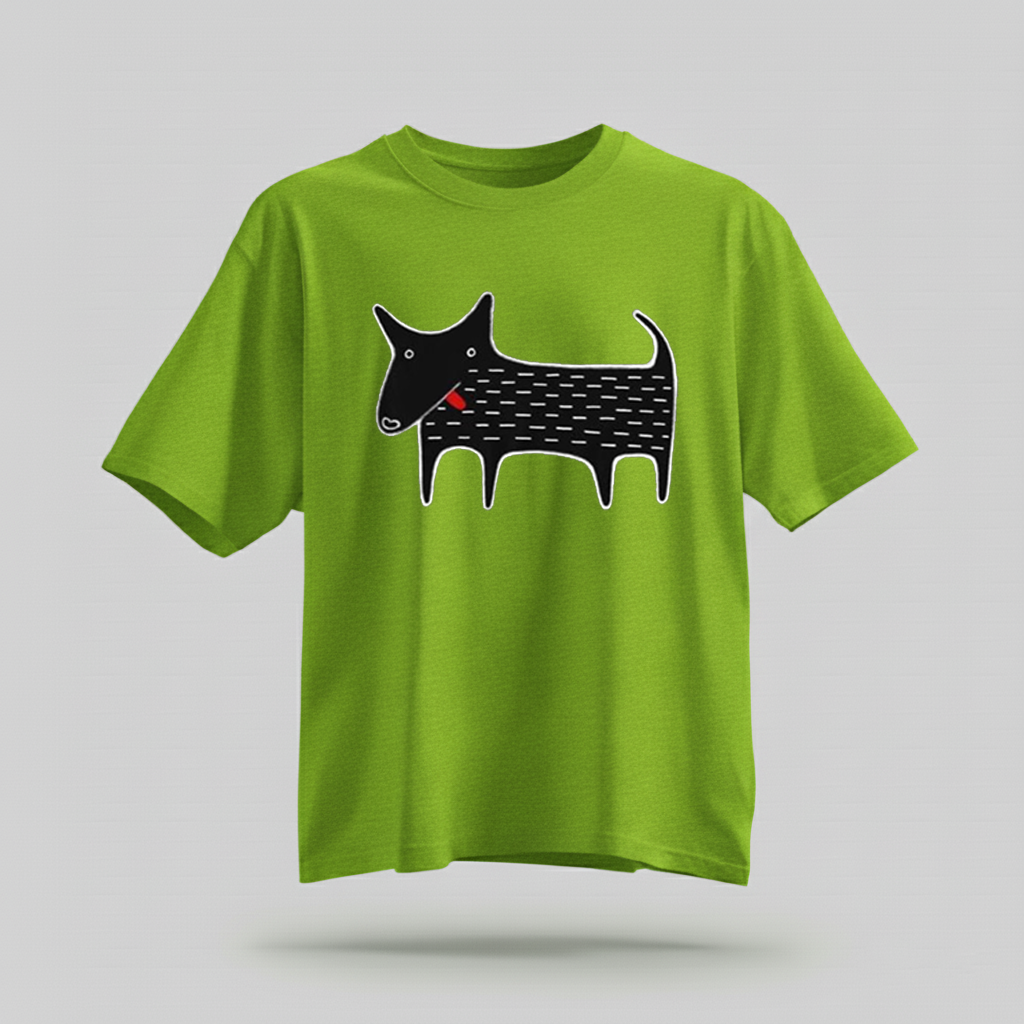 H9Neko Black Dog Folk Art T-Shirt – Cute Kawaii Animal Tee, Whimsical Graphic Shirt, Funny Dog Lover Gift, Derpy Dog Birthday Tee