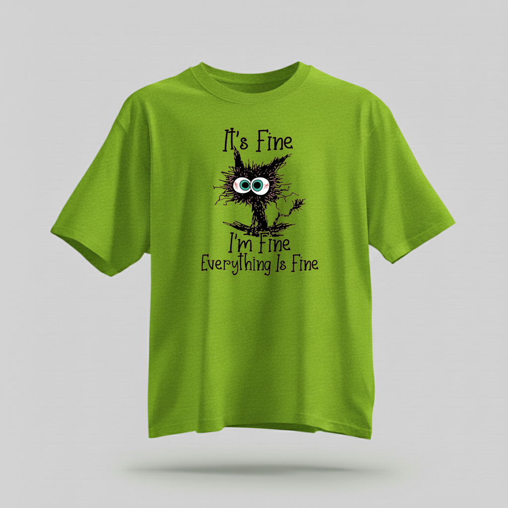 H9Neko “It’s Fine I’m Fine Everything Is Fine” Black Cat Shirt – Funny Cat Lover Tee, Cute Sarcastic T-Shirt, Humor Gift for Cat Lovers