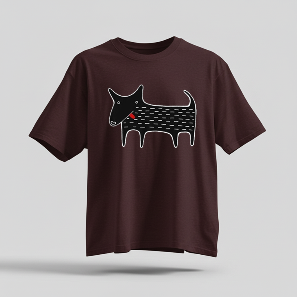 H9Neko Black Dog Folk Art T-Shirt – Cute Kawaii Animal Tee, Whimsical Graphic Shirt, Funny Dog Lover Gift, Derpy Dog Birthday Tee