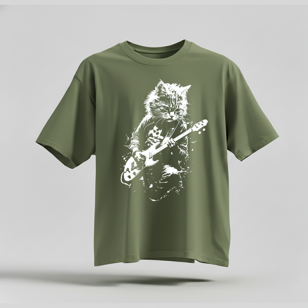 Rock Cat Guitar T-Shirt - Funny Cat Lover Gift Tee by H9NEKO