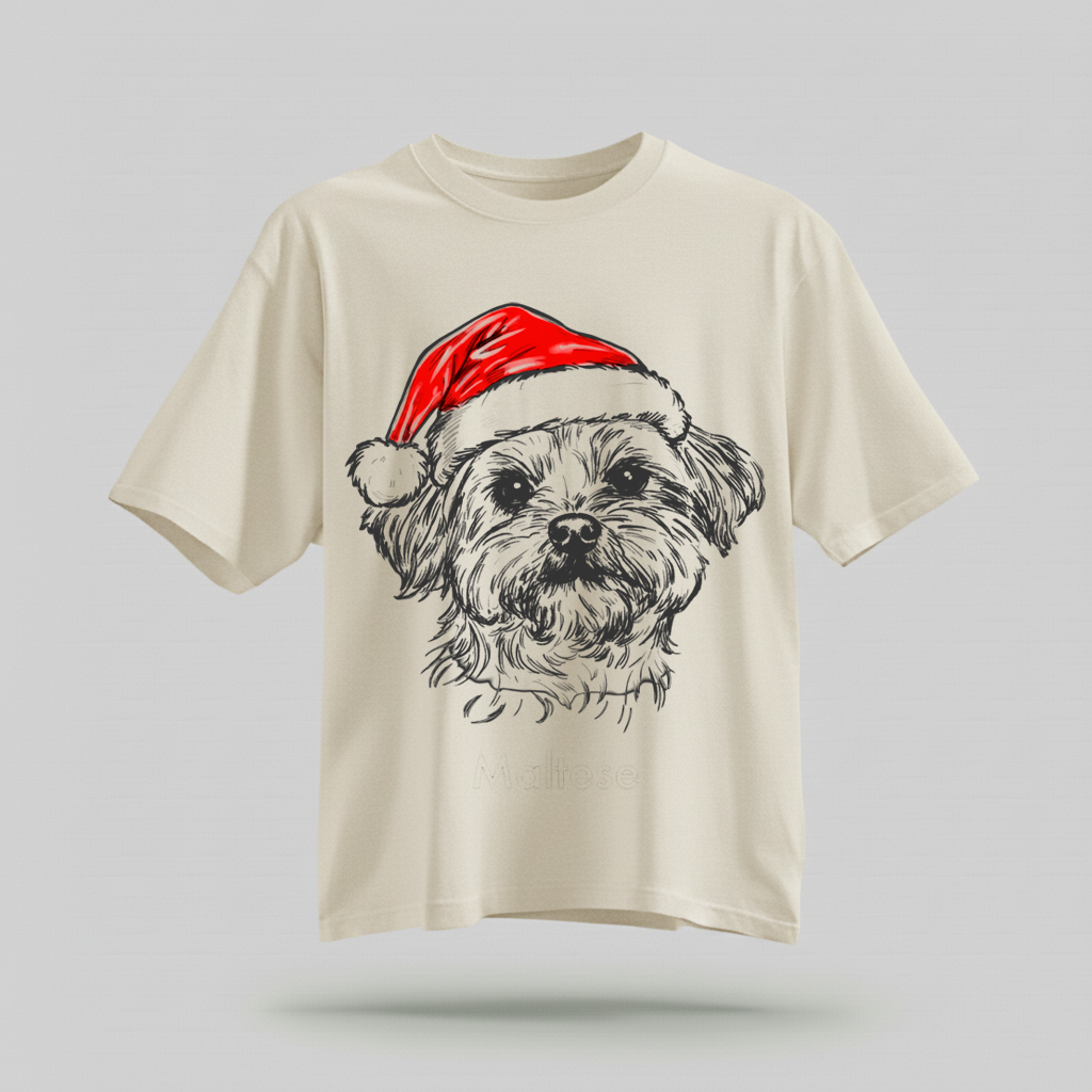 H9Neko Santa Paws Dog T-Shirt – 50 Dog Breeds, Festive Christmas Gift for Dog Lovers