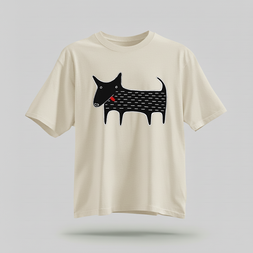H9Neko Black Dog Folk Art T-Shirt – Cute Kawaii Animal Tee, Whimsical Graphic Shirt, Funny Dog Lover Gift, Derpy Dog Birthday Tee