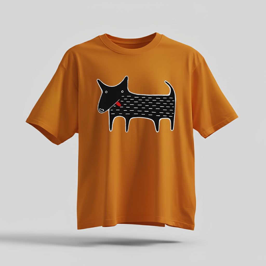 H9Neko Black Dog Folk Art T-Shirt – Cute Kawaii Animal Tee, Whimsical Graphic Shirt, Funny Dog Lover Gift, Derpy Dog Birthday Tee