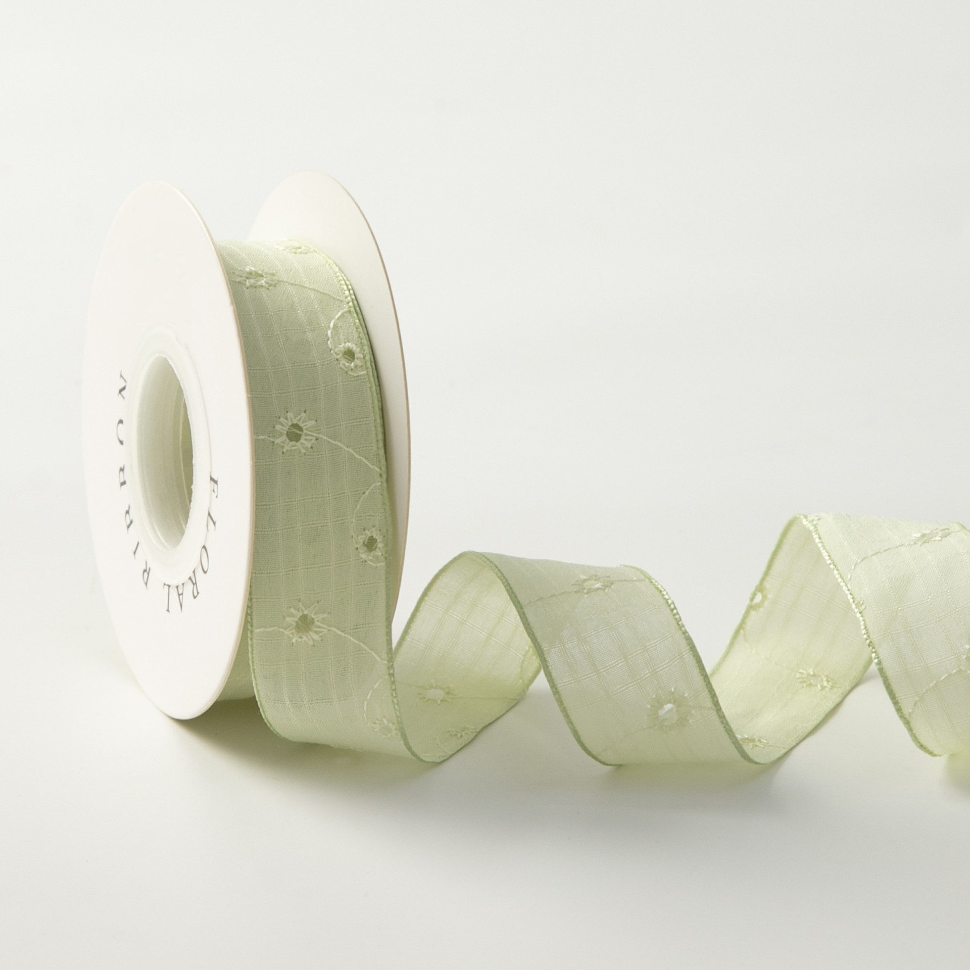 Sheer Mint Ribbon 1" x 10yd | Pastel Eyelet Floral for Wedding & Gift Wrapping |H9Neko