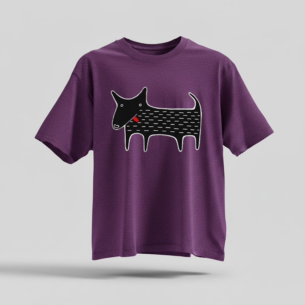H9Neko Black Dog Folk Art T-Shirt – Cute Kawaii Animal Tee, Whimsical Graphic Shirt, Funny Dog Lover Gift, Derpy Dog Birthday Tee
