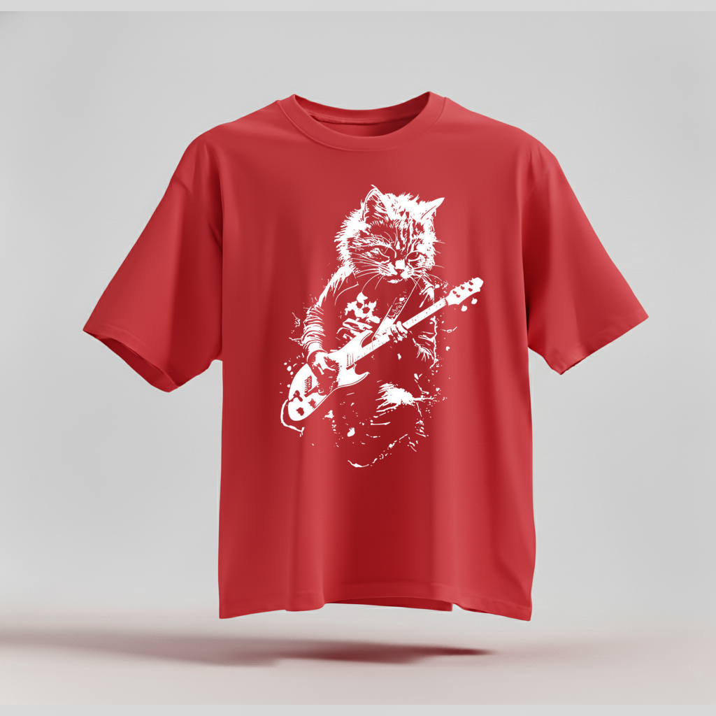 Rock Cat Guitar T-Shirt - Funny Cat Lover Gift Tee by H9NEKO