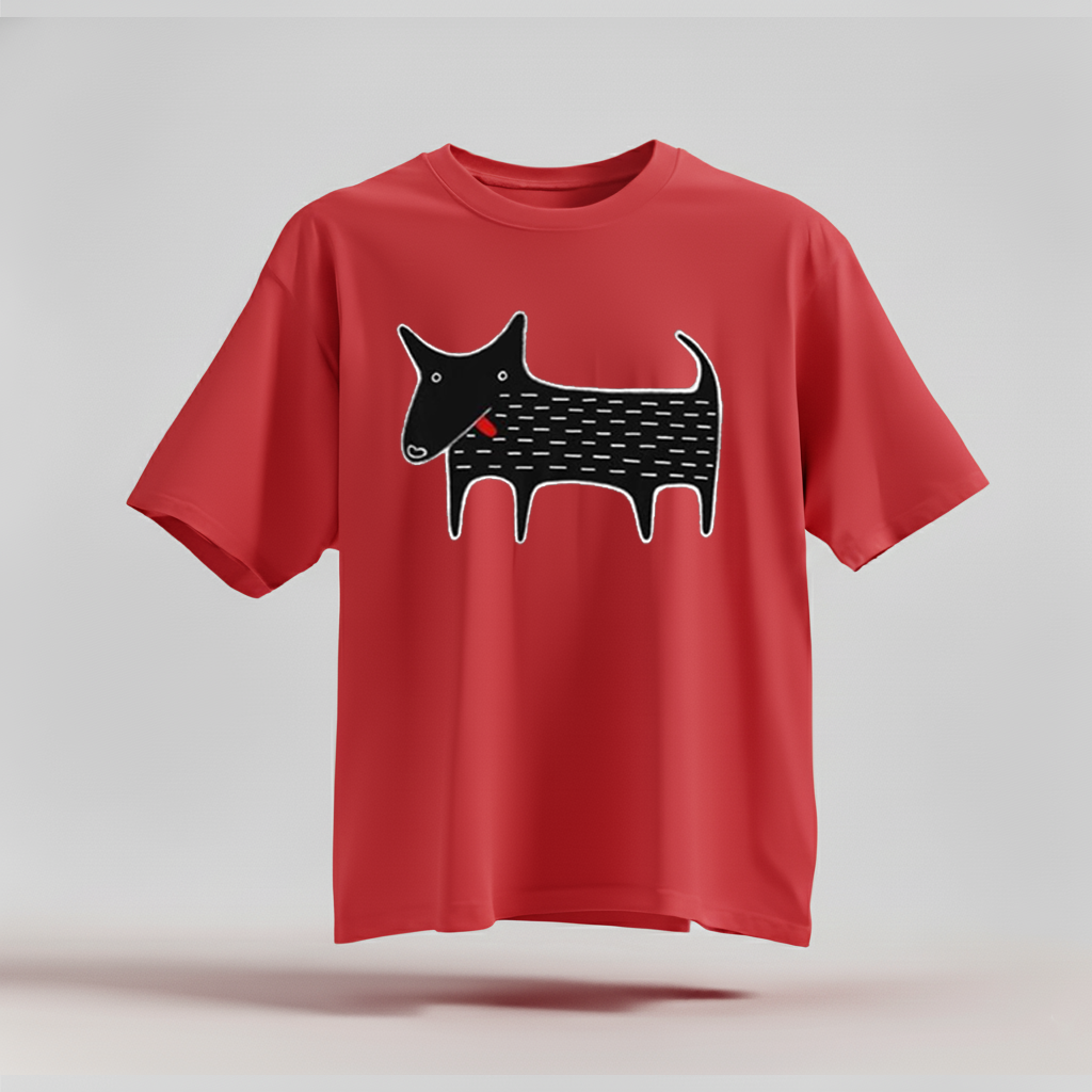 H9Neko Black Dog Folk Art T-Shirt – Cute Kawaii Animal Tee, Whimsical Graphic Shirt, Funny Dog Lover Gift, Derpy Dog Birthday Tee