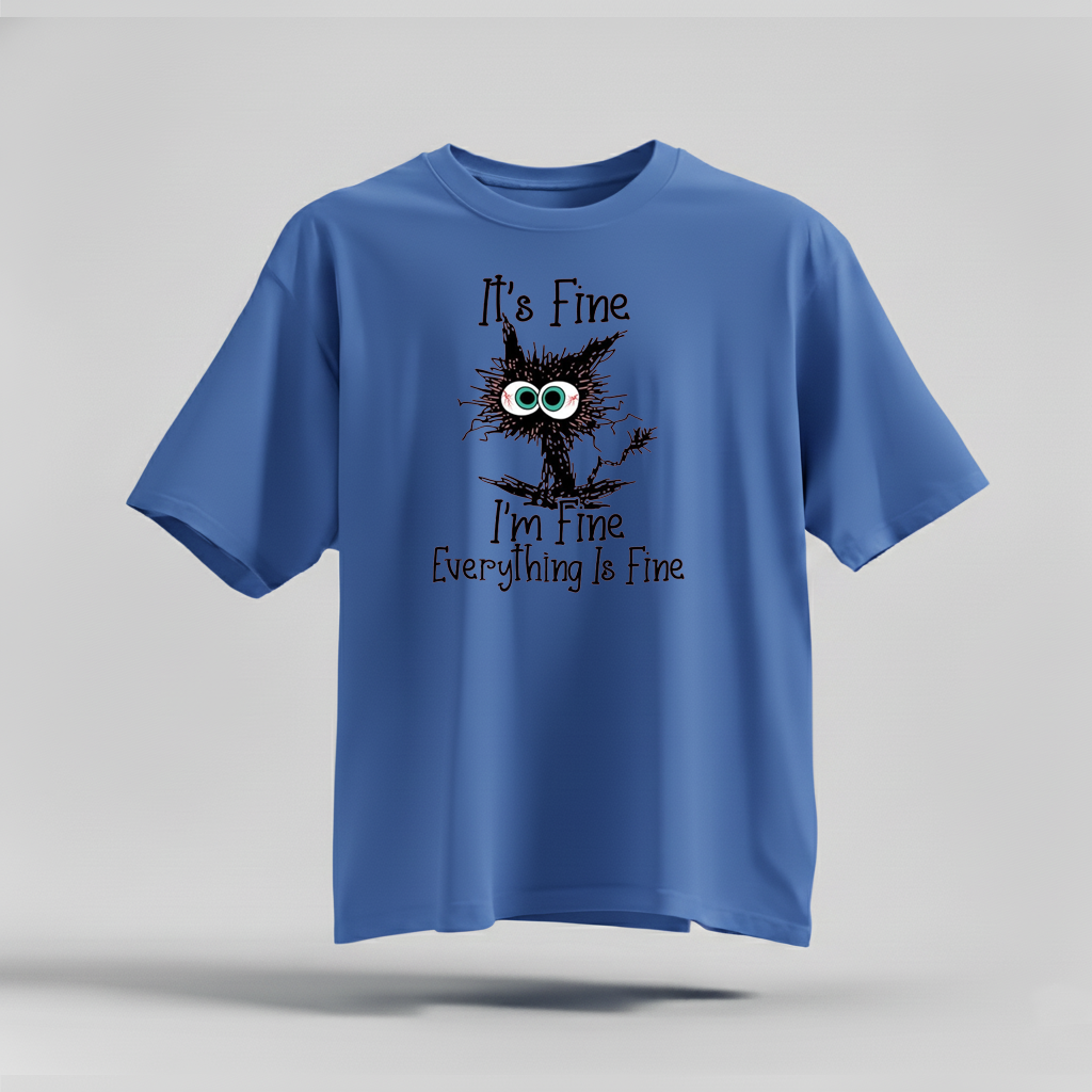 H9Neko “It’s Fine I’m Fine Everything Is Fine” Black Cat Shirt – Funny Cat Lover Tee, Cute Sarcastic T-Shirt, Humor Gift for Cat Lovers