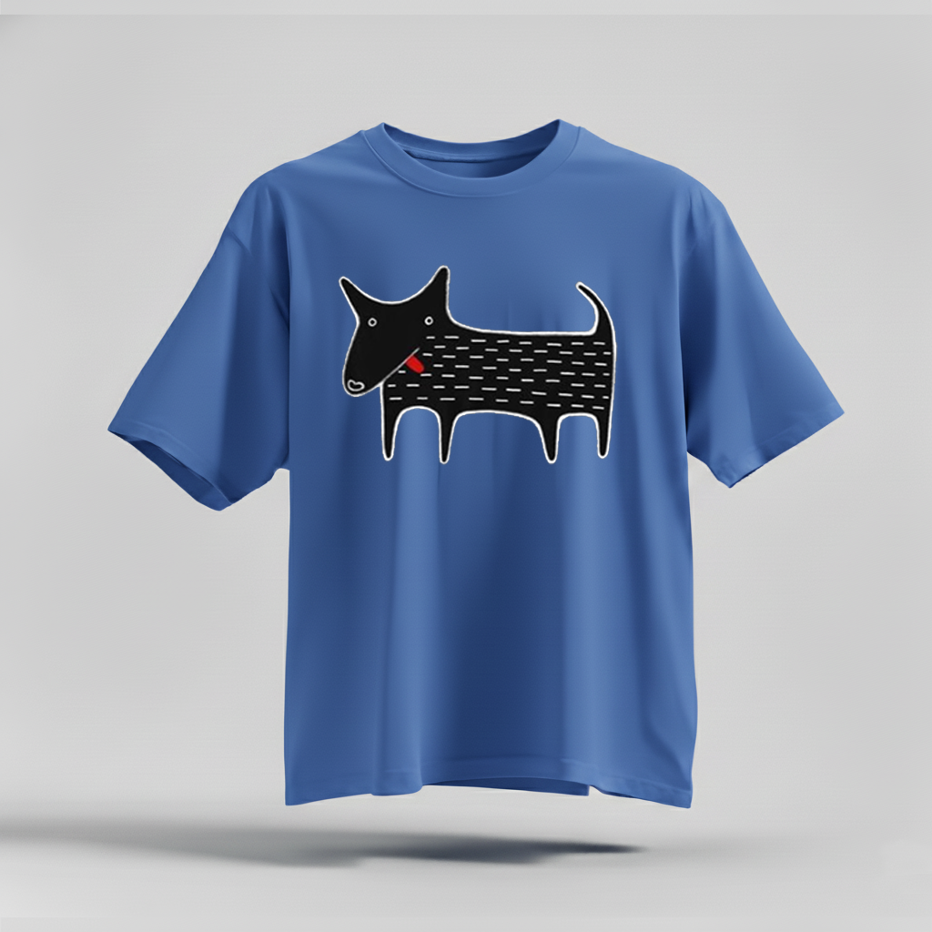 H9Neko Black Dog Folk Art T-Shirt – Cute Kawaii Animal Tee, Whimsical Graphic Shirt, Funny Dog Lover Gift, Derpy Dog Birthday Tee