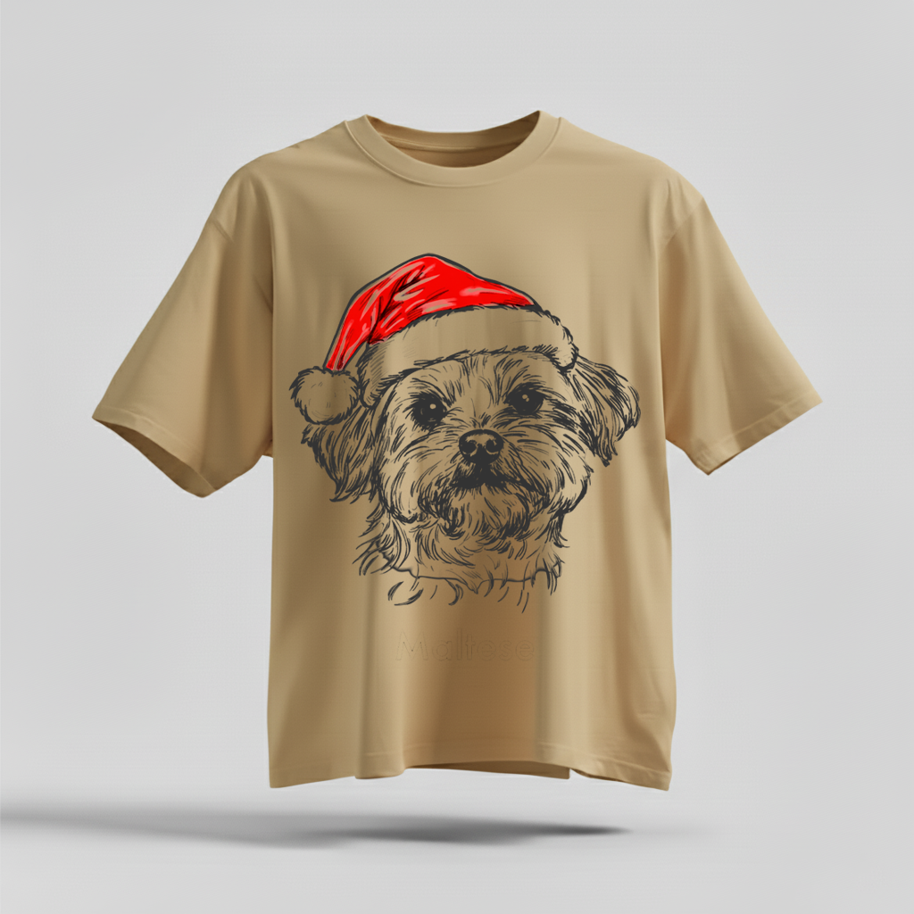 H9Neko Santa Paws Dog T-Shirt – 50 Dog Breeds, Festive Christmas Gift for Dog Lovers