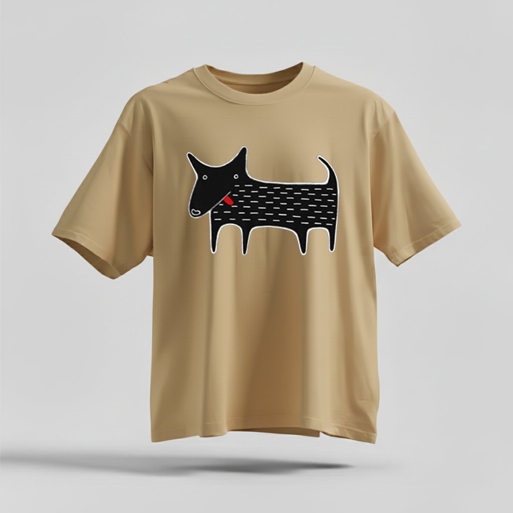 H9Neko Black Dog Folk Art T-Shirt – Cute Kawaii Animal Tee, Whimsical Graphic Shirt, Funny Dog Lover Gift, Derpy Dog Birthday Tee