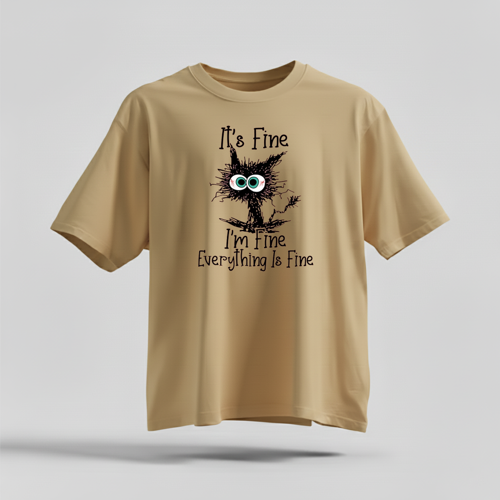 H9Neko “It’s Fine I’m Fine Everything Is Fine” Black Cat Shirt – Funny Cat Lover Tee, Cute Sarcastic T-Shirt, Humor Gift for Cat Lovers