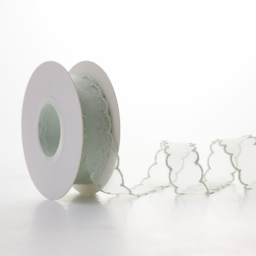Scalloped Mint Green Mesh Ribbon 1" x 10yd | Elegant Spring Trim for Wedding & Gift Wrapping | H9Neko