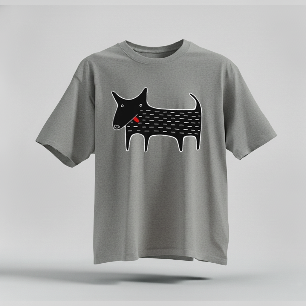 H9Neko Black Dog Folk Art T-Shirt – Cute Kawaii Animal Tee, Whimsical Graphic Shirt, Funny Dog Lover Gift, Derpy Dog Birthday Tee