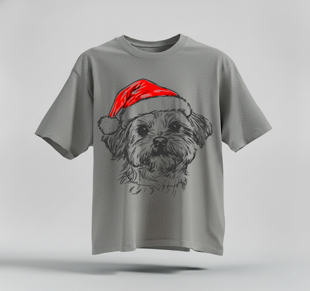 H9Neko Santa Paws Dog T-Shirt – 50 Dog Breeds, Festive Christmas Gift for Dog Lovers