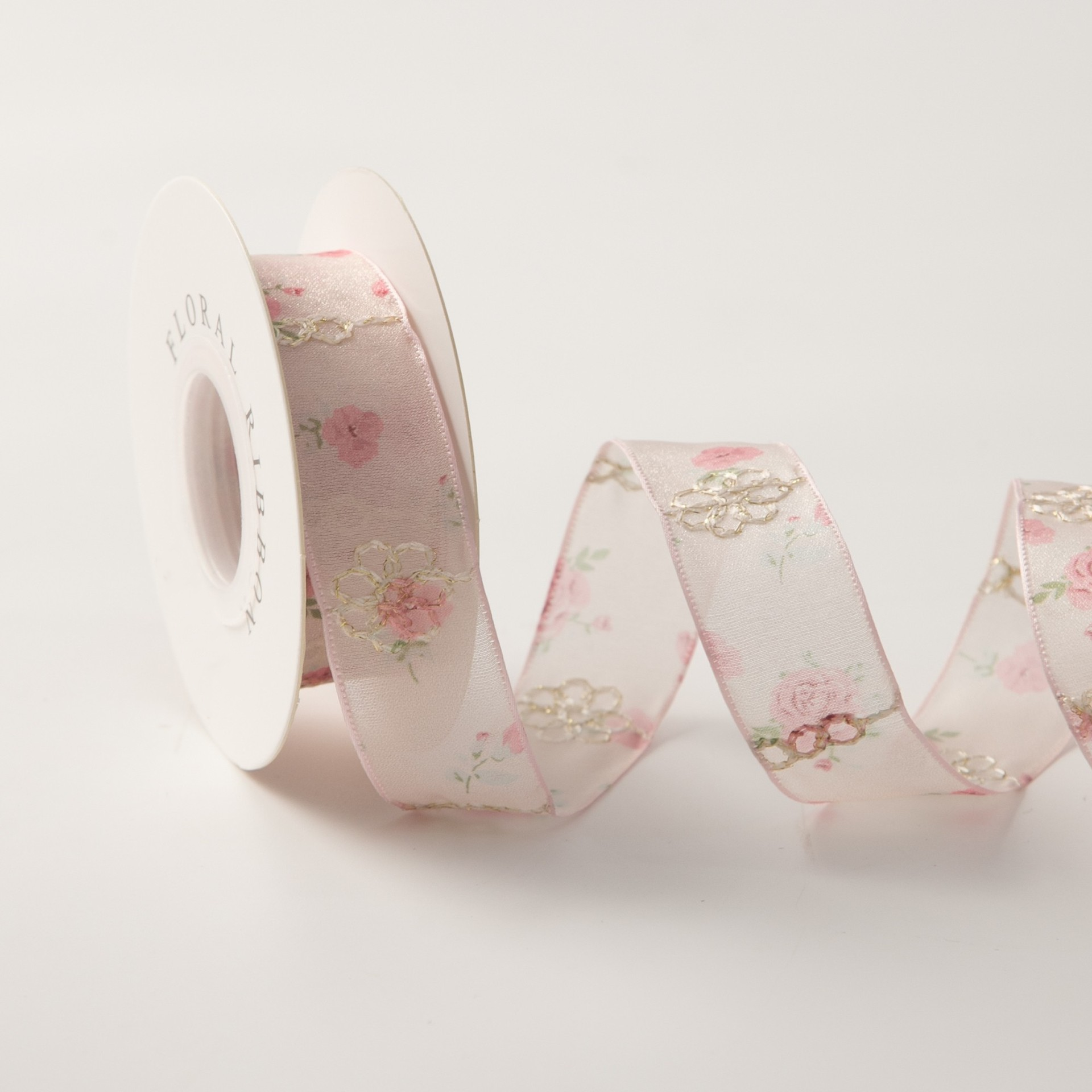 Summer Garden Rose Organza Ribbon 1" x 10yd | Soft Pink Floral Trim for Crafts & Bows | H9Neko