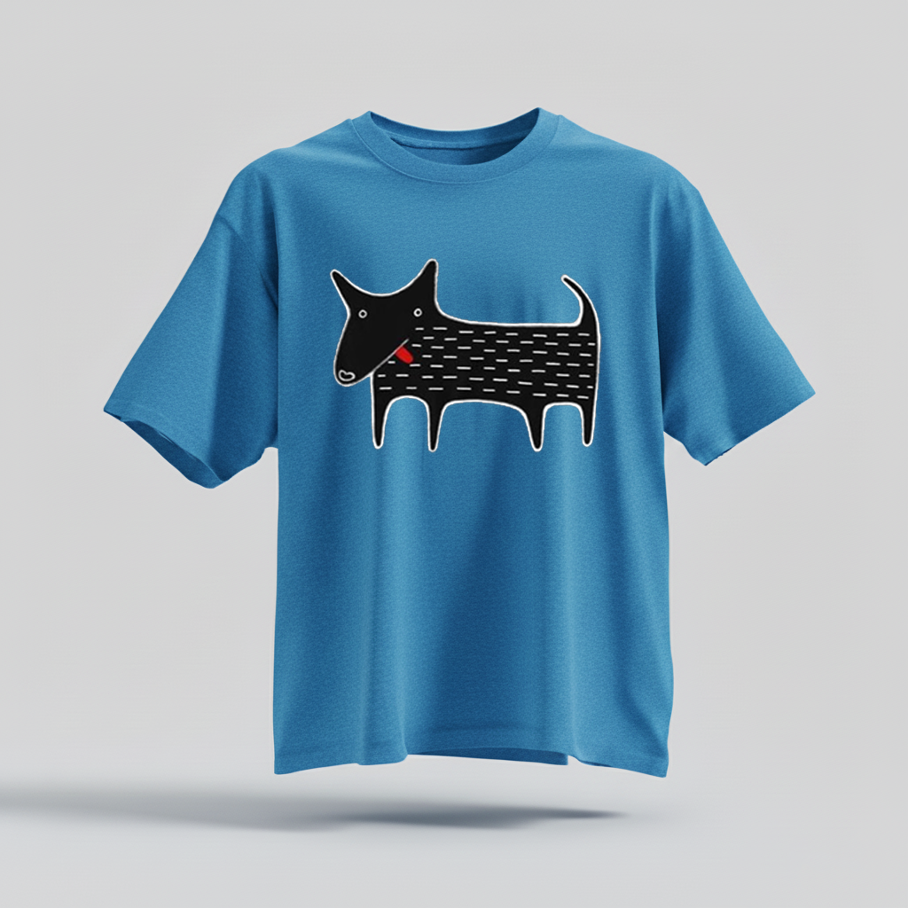 H9Neko Black Dog Folk Art T-Shirt – Cute Kawaii Animal Tee, Whimsical Graphic Shirt, Funny Dog Lover Gift, Derpy Dog Birthday Tee