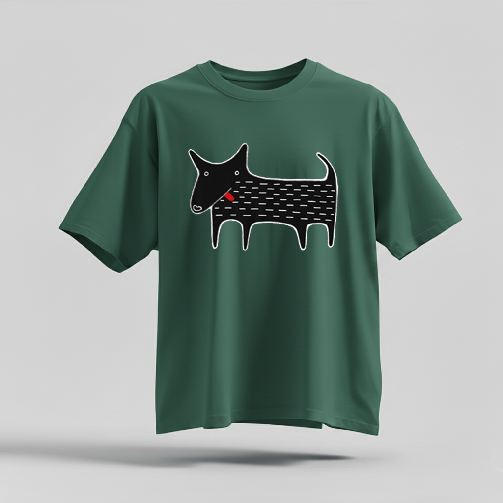 H9Neko Black Dog Folk Art T-Shirt – Cute Kawaii Animal Tee, Whimsical Graphic Shirt, Funny Dog Lover Gift, Derpy Dog Birthday Tee