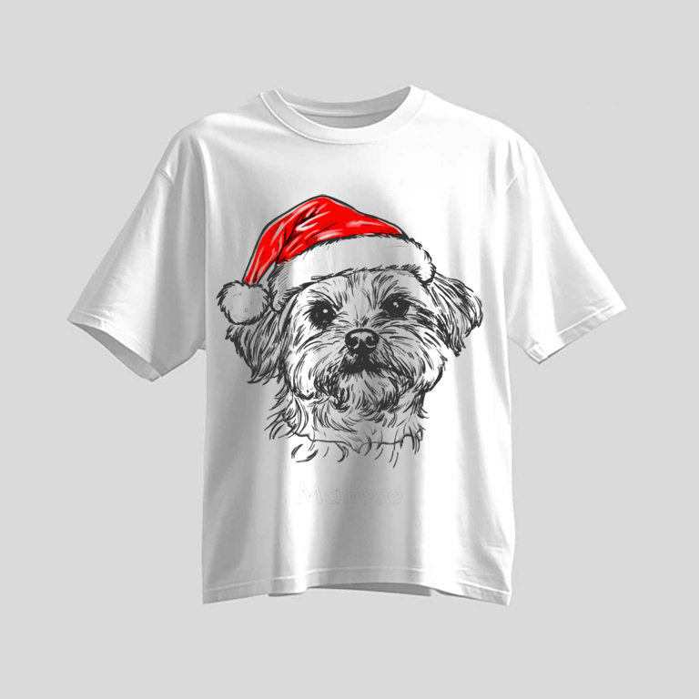 H9Neko Santa Paws Dog T-Shirt – 50 Dog Breeds, Festive Christmas Gift for Dog Lovers