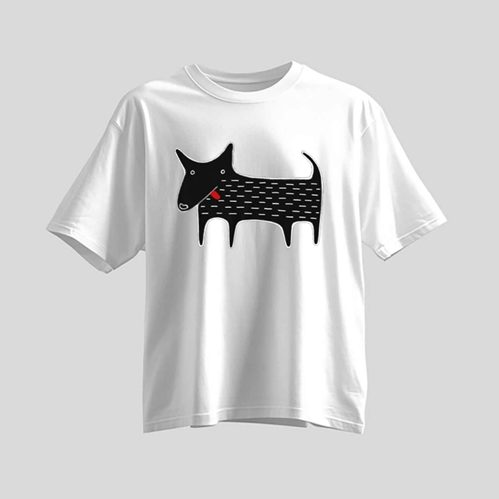 H9Neko Black Dog Folk Art T-Shirt – Cute Kawaii Animal Tee, Whimsical Graphic Shirt, Funny Dog Lover Gift, Derpy Dog Birthday Tee