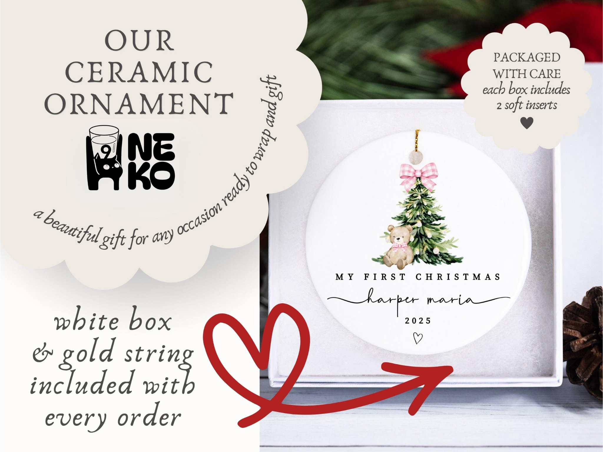 H9neko Personalized Baby Girl First Christmas Ornament 2025