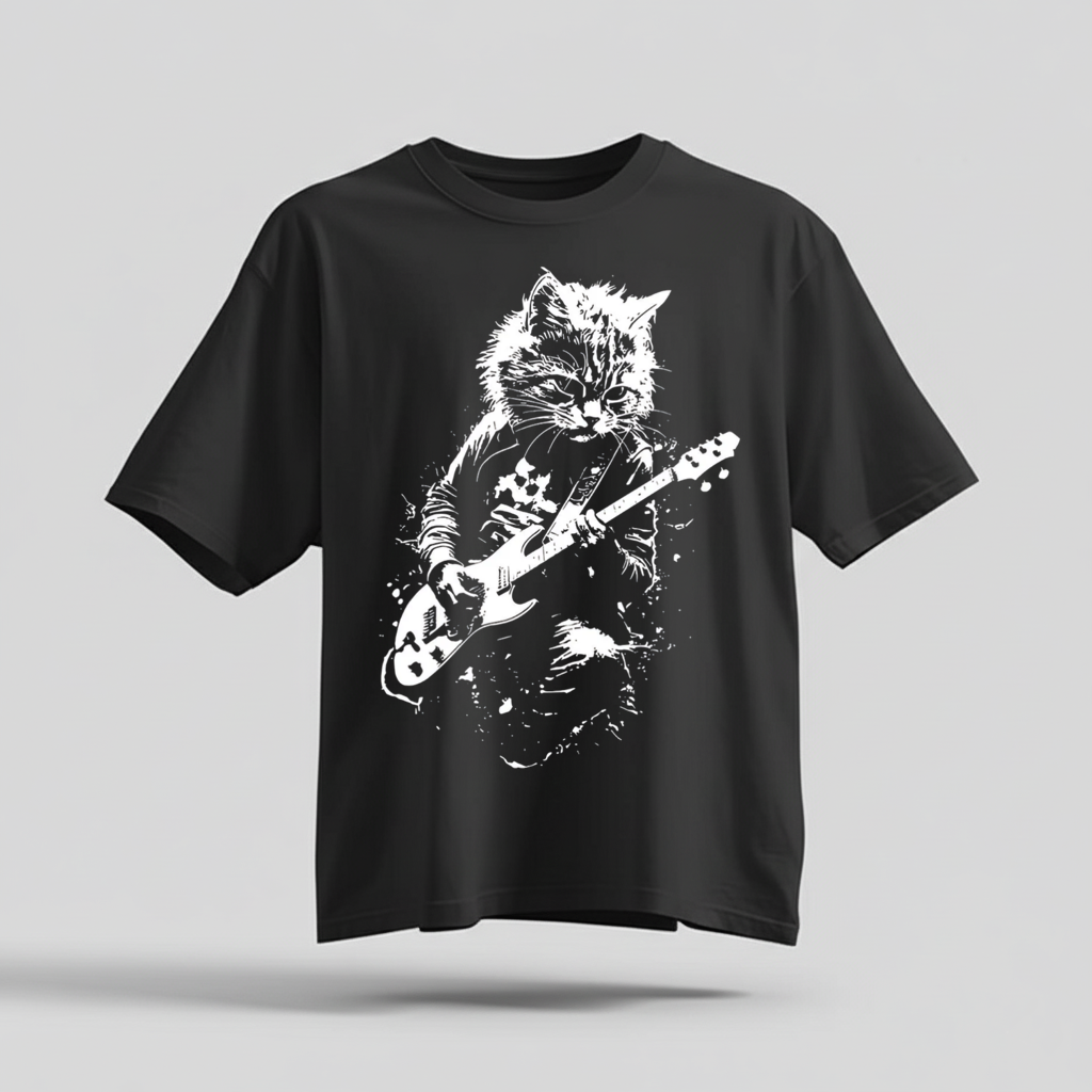 Rock Cat Guitar T-Shirt - Funny Cat Lover Gift Tee by H9NEKO