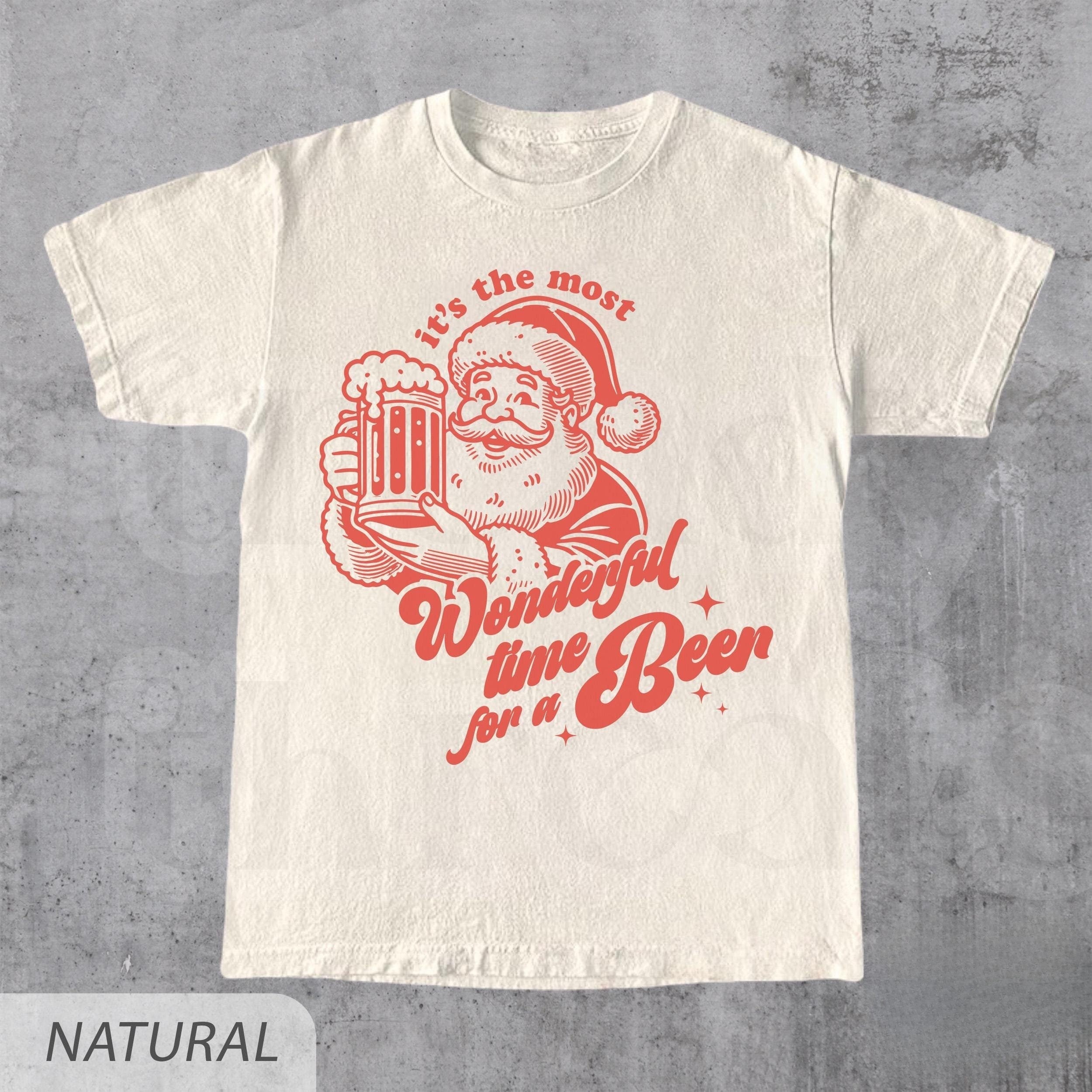 H9Neko Funny Retro Santa Claus Shirt - Christmas Beer Graphic Tee